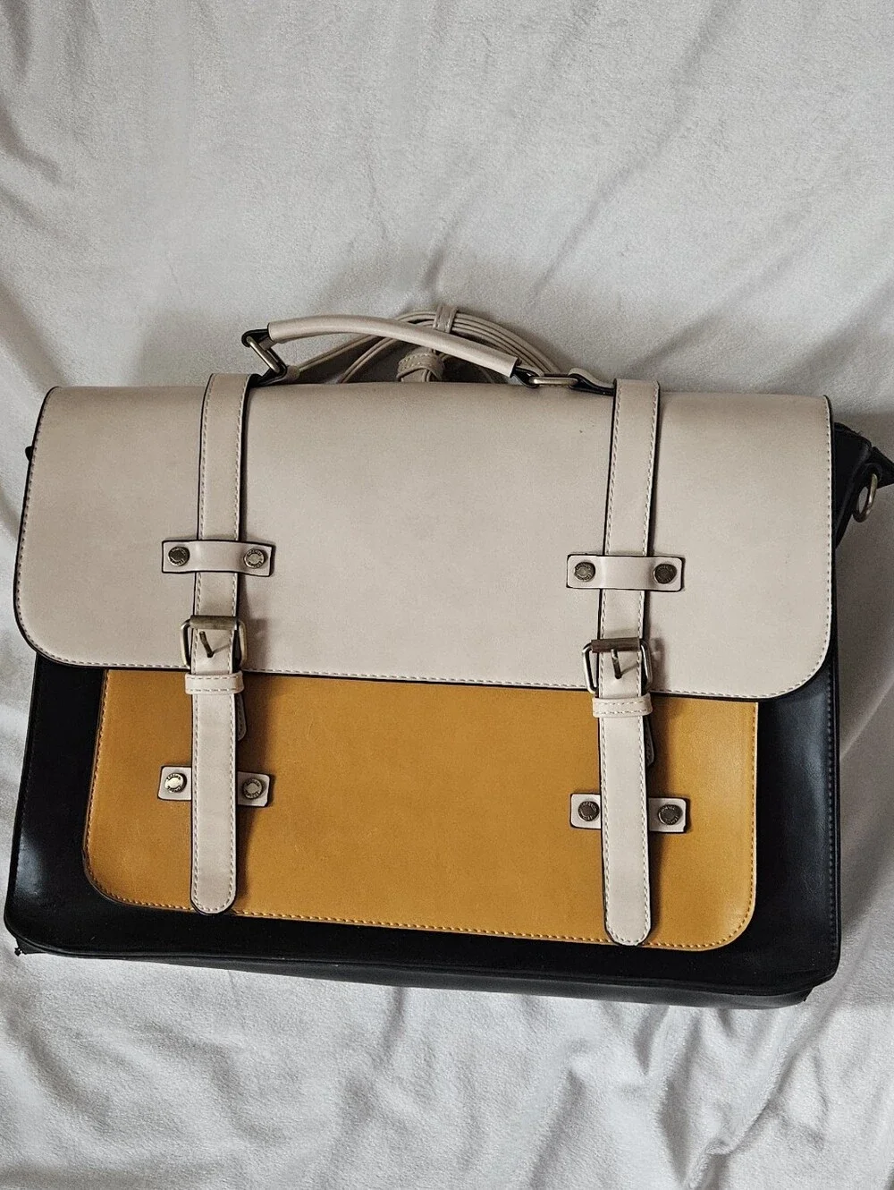 Vintage Ecosusi Unisex Colorblock Laptop/Crossbody/Backpack-Cream/Yellow/Black